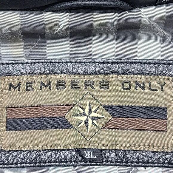 Members Only Jacket Mens Extra Large Black Genuine Leather Bomber Quilted Liner - Picture 5 of 10
